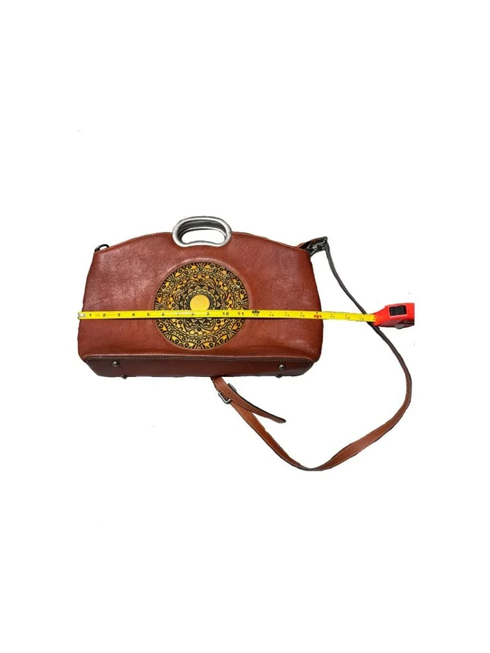 Genuine Leather Bag Brown Satchel Crossbody Tooled Western Folk Art Boho Rustic